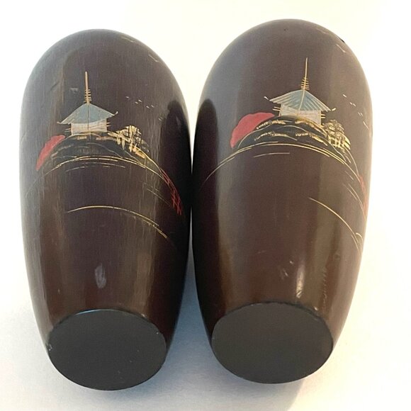 Brown Pair of Asian Vases With Hand Painted Japanese Scene Folk Art - Picture 4 of 9